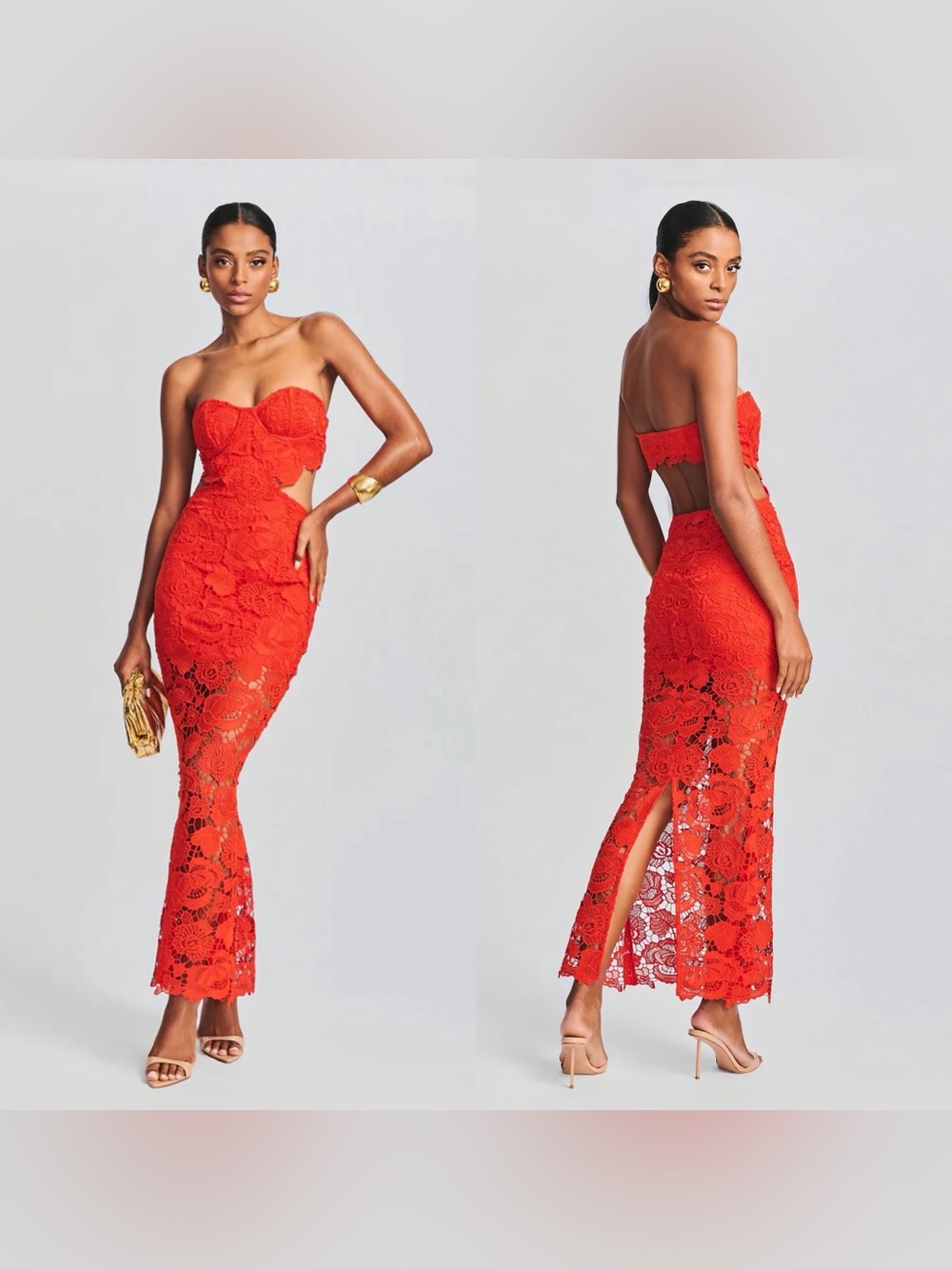 Rococo Sand Eliza‎ Lace Maxi Dress Cutout Blood Orange Small NWT